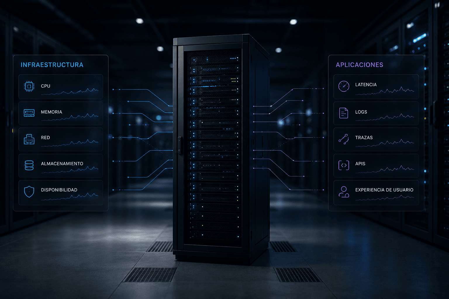 Dashboard de monitoreo de infraestructura comparando Zabbix y Grafana en una empresa